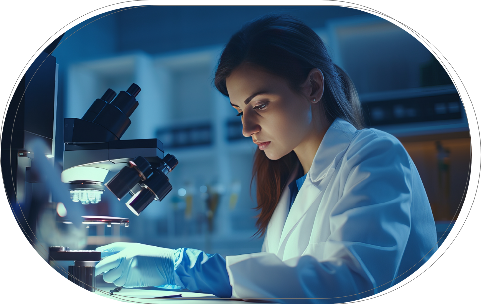 Online Lab Test scientist working with microscope